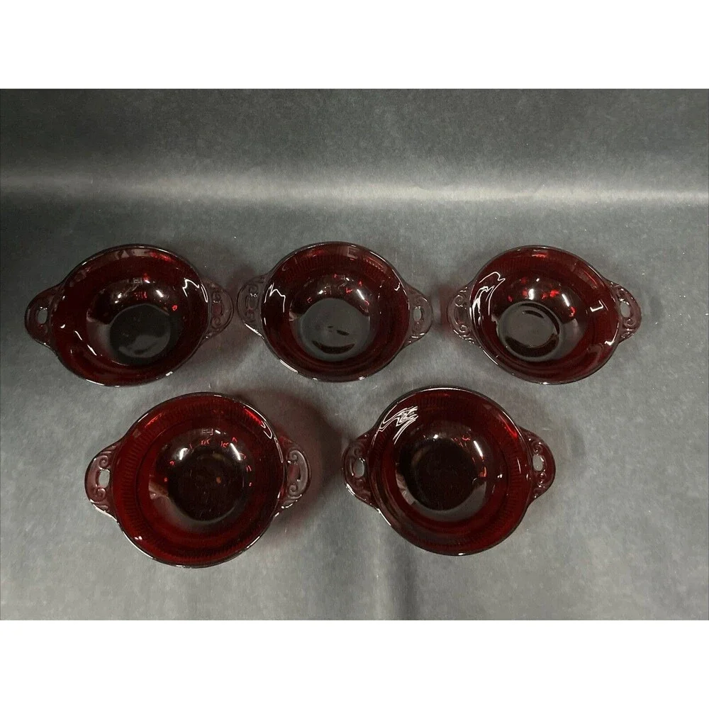 VTG Anchor Hocking Coronation Royal Ruby ‎ Master Bowl & Berry Bowls 6pc Set
